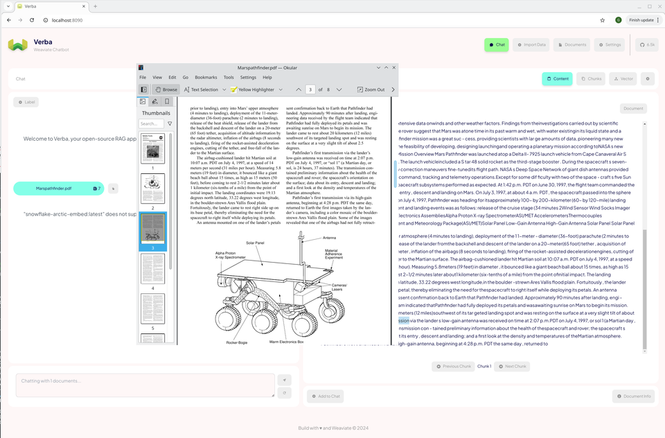 Local RAG Pipeline with Weaviate's Verba, Snowflake embedding model, and Llama3.3  via Ollama